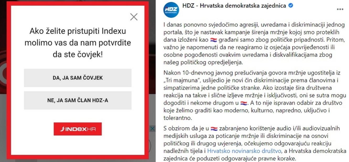 HDZ tvrdi da Indexova anketa vrijeđa i potiče mržnju: Jeste li ljudi ili ste članovi HDZ-a?, fotografija