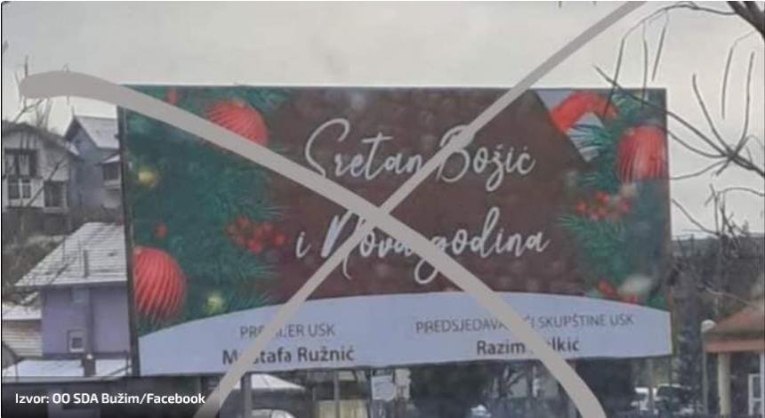 Skandal u Cazinskoj krajini: Nadobudni načelnik iz redova SDA traži uklanjanje čestitke za Božić i Novu godinu